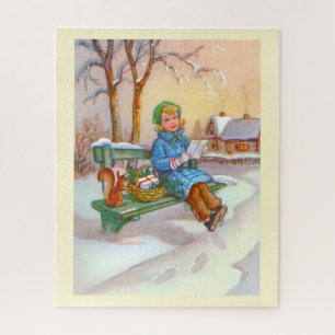 Girl and squirrel jigsaw puzzle