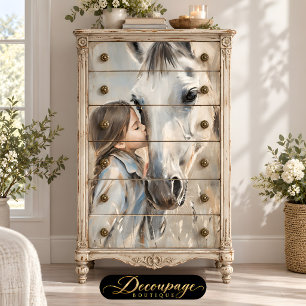 Girl and White Horse Farmhouse Country Decoupage Tissue Paper