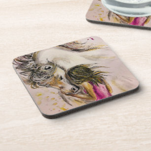 Girl and White Horse Friends Coaster Painting