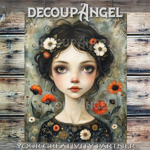 Girl and Wildflowers Decoupage Tissue Paper