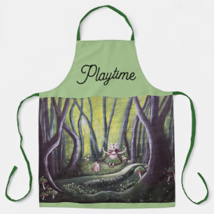 Girl and Wolf Cub Whimsical Art  Apron