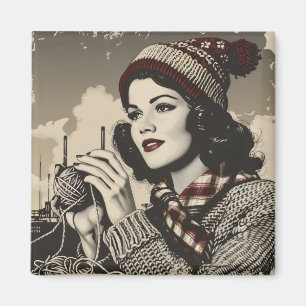Girl and Yarn Vintage Magnet