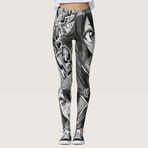 Girl Anime Art B&W Cartoon on Customised Tight Leggings