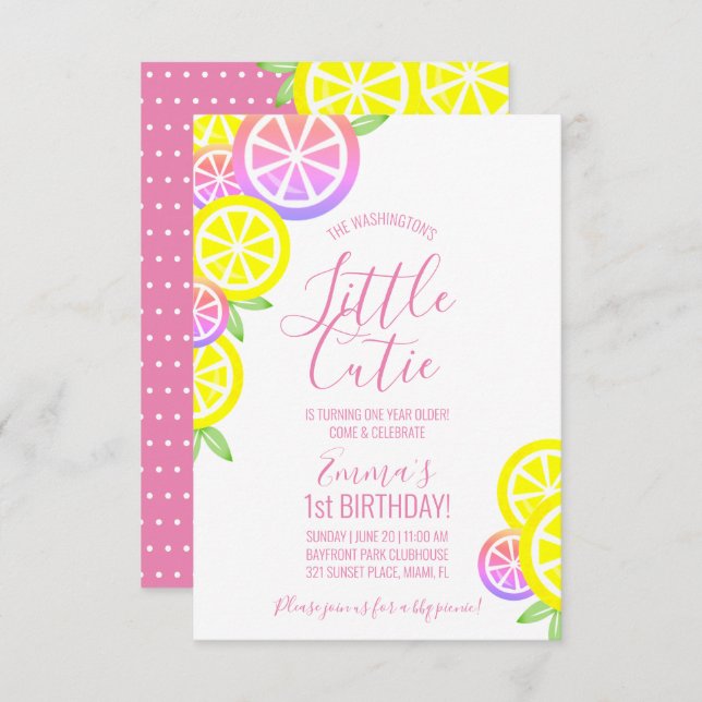 girl ANY AGE lemonade BIRTHDAY PARTY pink Invitation (Front/Back)