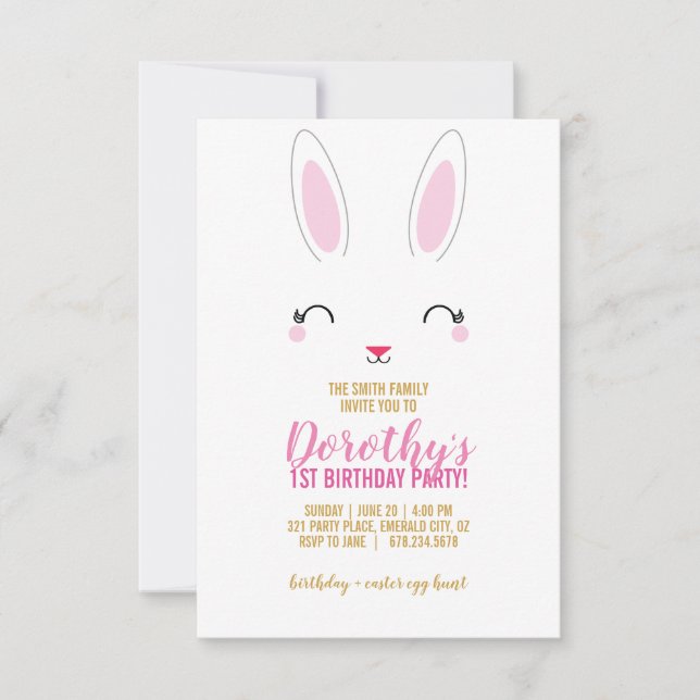 girl ANY AGE pink BUNNY BIRTHDAY party Invitation (Front)