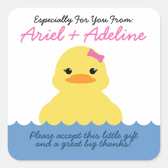 girl ANY AGE rubber DUCKY BIRTHDAY party favour Square Sticker (Front)