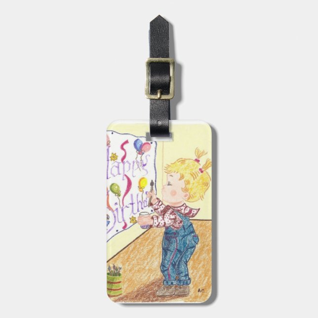 Girl artist kid personalised luggage tag (Front Vertical)