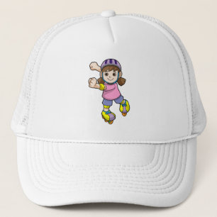 Girl as Skater with Skates & Helmet Trucker Hat