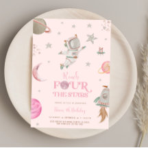 GIRL ASTRONAUT, SPACE 4TH BIRTHDAY,  Invitation