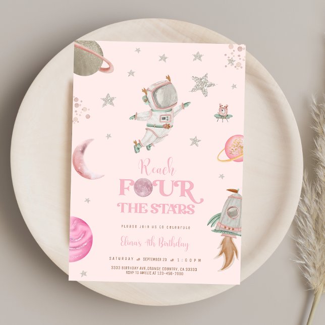 GIRL ASTRONAUT, SPACE 4TH BIRTHDAY,  Invitation (Creator Uploaded)