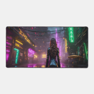Girl at the night city desk mat