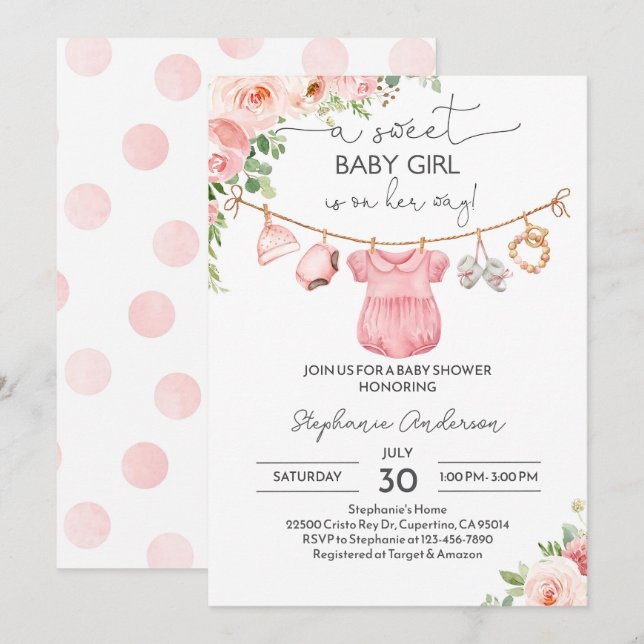 Girl Baby Clothes Baby shower Invitation A sweet  (Front/Back)