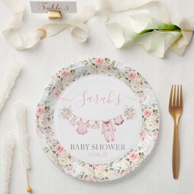 Girl Baby Clothes Baby Shower Paper Plate (Wedding)