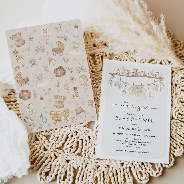 Girl Baby Clothes Bohemian Nursery Baby Shower Invitation (Creator Uploaded)