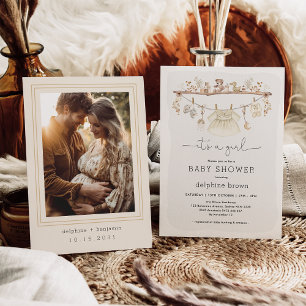 Girl Baby Clothes Boho Neutral Tone Baby Shower Invitation