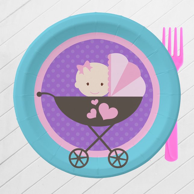 Girl Baby Doll Party Paper Plates (Baby Doll Birthday Party Paper Plates in Purple, Pink and Teal Blue. 2 Plate Sizes Available)