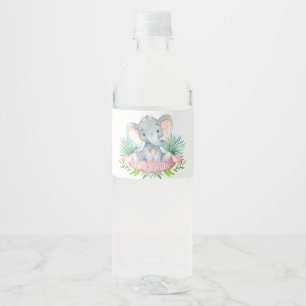Girl Baby Elephant Baby Shower Water Bottle Labels