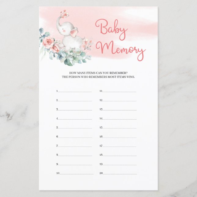 Girl Baby Elephant Eucalyptus Baby Memory game (Front)