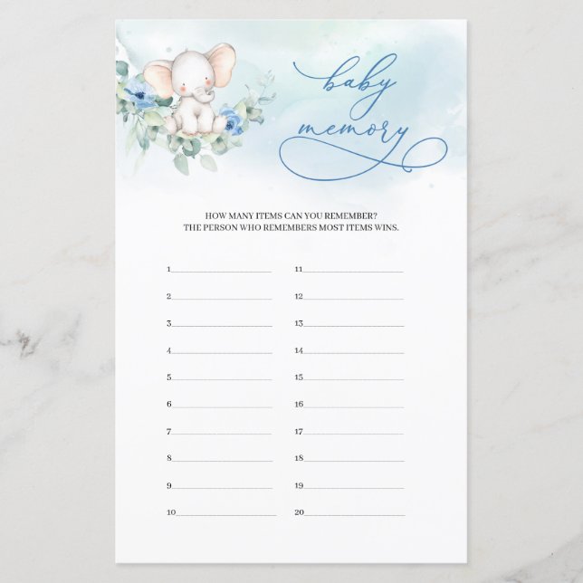 Girl Baby Elephant Eucalyptus Baby Memory game (Front)