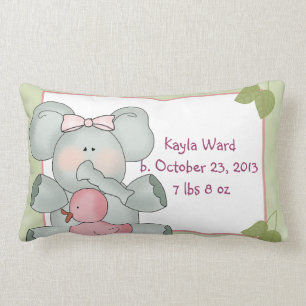 Girl Baby Elephant on Green with Rubber Duck Lumbar Cushion