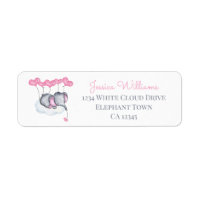 Girl Baby Elephant on White Cloud Return Address