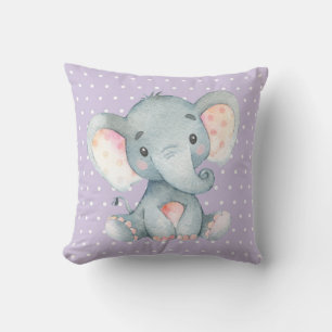 Girl Baby Elephant Purple and Grey Cushion