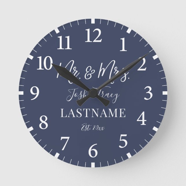 Girl Baby Elephant with Bow Custom Name Round Clock (Front)
