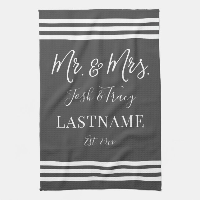 Girl Baby Elephant with Bow Custom Name Tea Towel (Vertical)