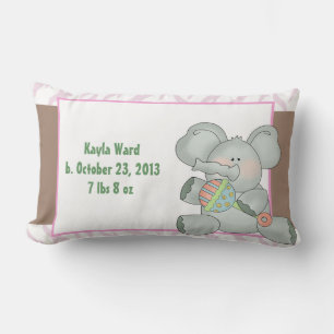 Girl Baby Elephant Zebra Stripes and Rattle Lumbar Cushion