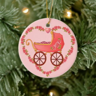 Girl Baby Heart Buggy Ceramic Tree Decoration