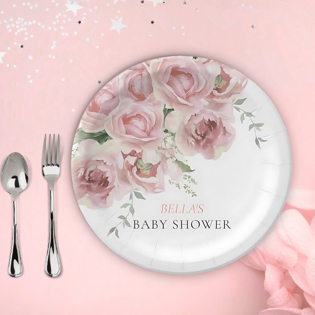 Girl Baby in Bloom Baby Shower Plates (Creator Uploaded)