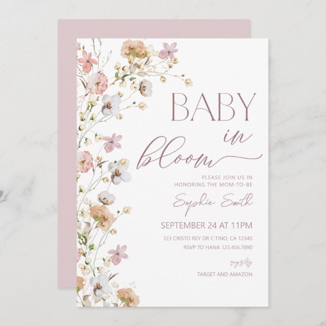 Girl Baby in Bloom Wildflower Baby Shower  Invitation (Front/Back)