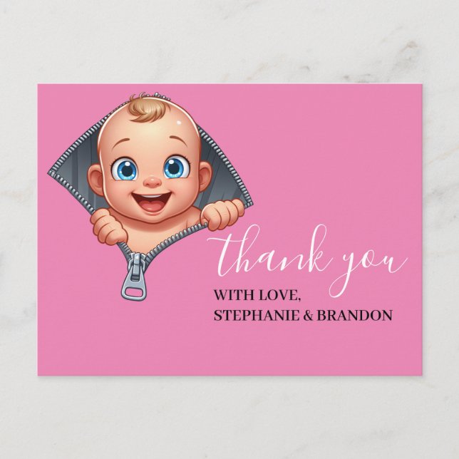 Girl Baby Peeking out Baby Shower Thank You   Postcard (Front)