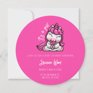 Girl Baby Pink Unicorn Gender Reveal Party Invitation