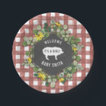 Girl Baby Q Wildflower Gingham Baby Shower Paper Plate<br><div class="desc">A baby q baby shower invitation featuring an illustration of a pig at centre over a chalkboard inspired geometric design surrounded by greenery and black eyed susan wildflowers over a red gingham background.  Personalise the text.</div>