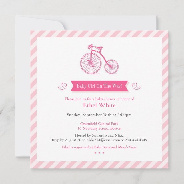 Girl Baby Shower Announcement Invitation Card (Front)