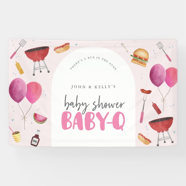 Girl Baby Shower Baby-Q (BBQ) Larger Banner Sign (Horizontal)