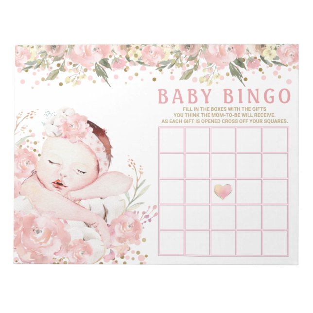 Girl Baby Shower Bingo Game Cards Notepad (Front)