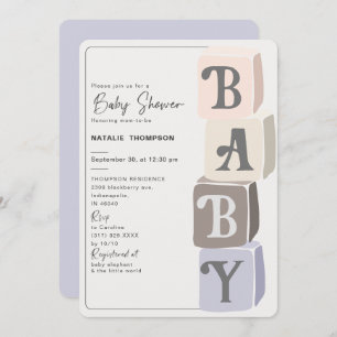 Girl Baby Shower Blocks Purple Invitation