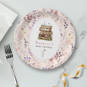 Girl Baby shower blush pink floral Paper Plate