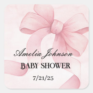 Girl Baby Shower Blush Pink Ribbon Coquette Square Sticker