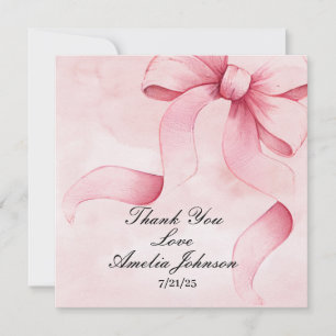 Girl Baby Shower Blush Pink Ribbon Coquette   Thank You Card