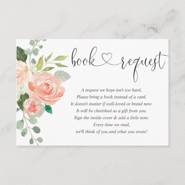 girl baby shower book request, peach blush pink en enclosure card (Front)