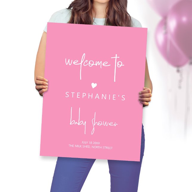 Girl Baby Shower Bright Pink Minimalist Welcome Poster (Creator Uploaded)