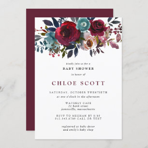 Girl Baby Shower Burgundy Rose Floral Invitation