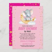 Girl baby shower by mail elephant moon and star