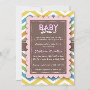 Girl Baby Shower Chevron Frame Colourful Invitation