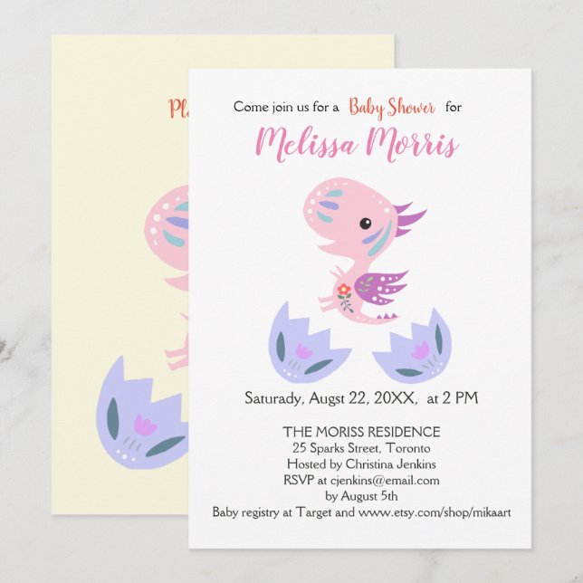 Girl Baby Shower Cute Little Dragon Baby Hatching Invitation (Front/Back)