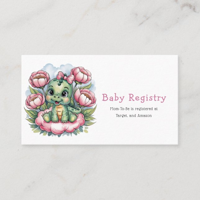 Girl Baby Shower Dino Delight Baby Registry Business Card (Front)