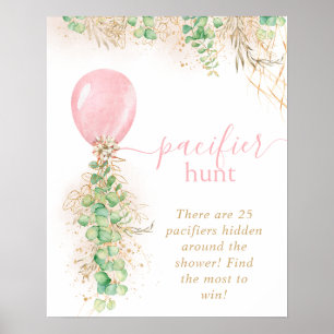 Girl Baby Shower Eucalyptus Balloon Pacifier Hunt Poster